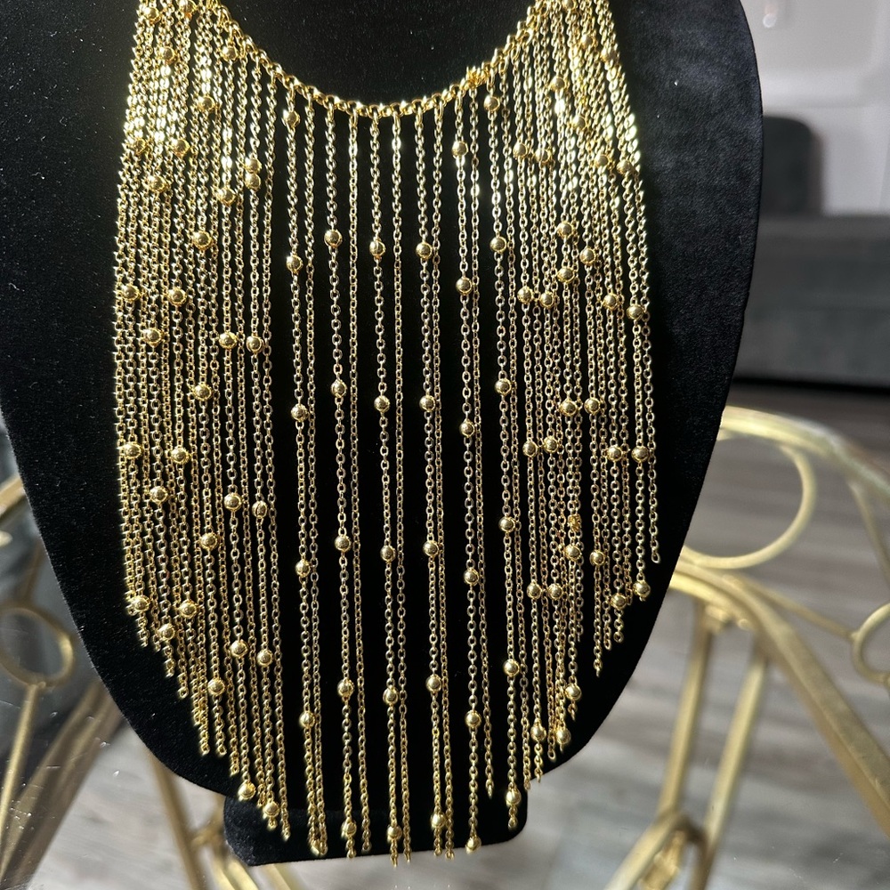 Gold Fringe Multi-Chain Statement Necklace - Women Jewelry